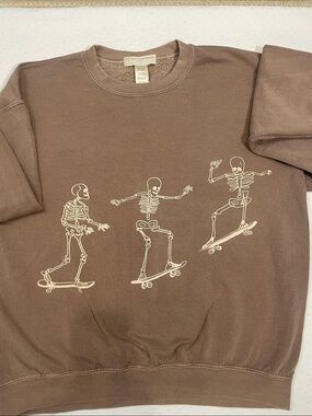 Urban Outfitters Brown Crewneck Pullover Skater skeleton Mens small EUC